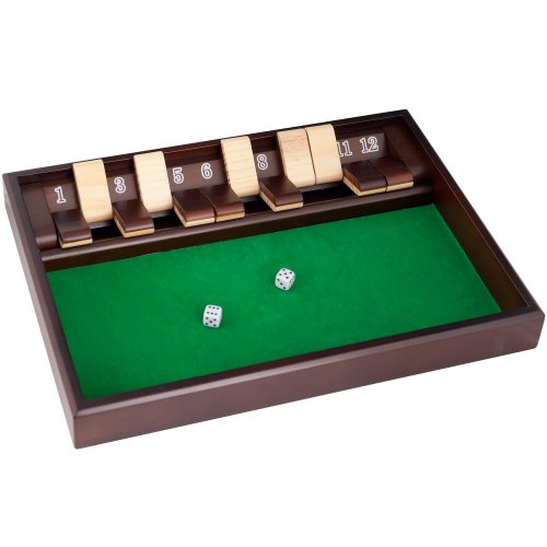 Book Cover Hey! Play! Shut The Box Game - 12 Numbers (Includes Dice) Brown/Green, 1.375x12x8.75