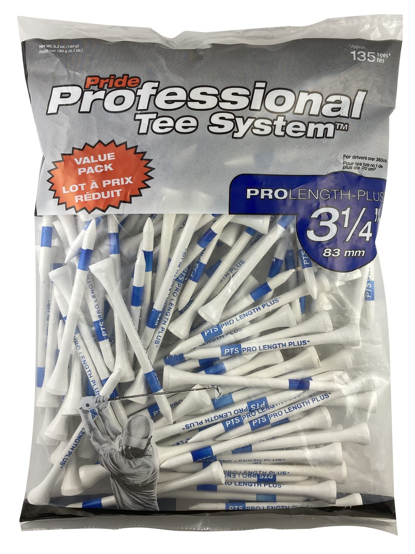 Book Cover Pride Professional Tee System, 3-1/4 inch ProLength Plus Tee, 135 count, White