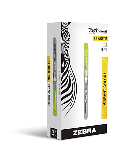 Book Cover Zebra Zazzle Liquid Ink Highlighter, Chisel Tip, Yellow, 12-Count