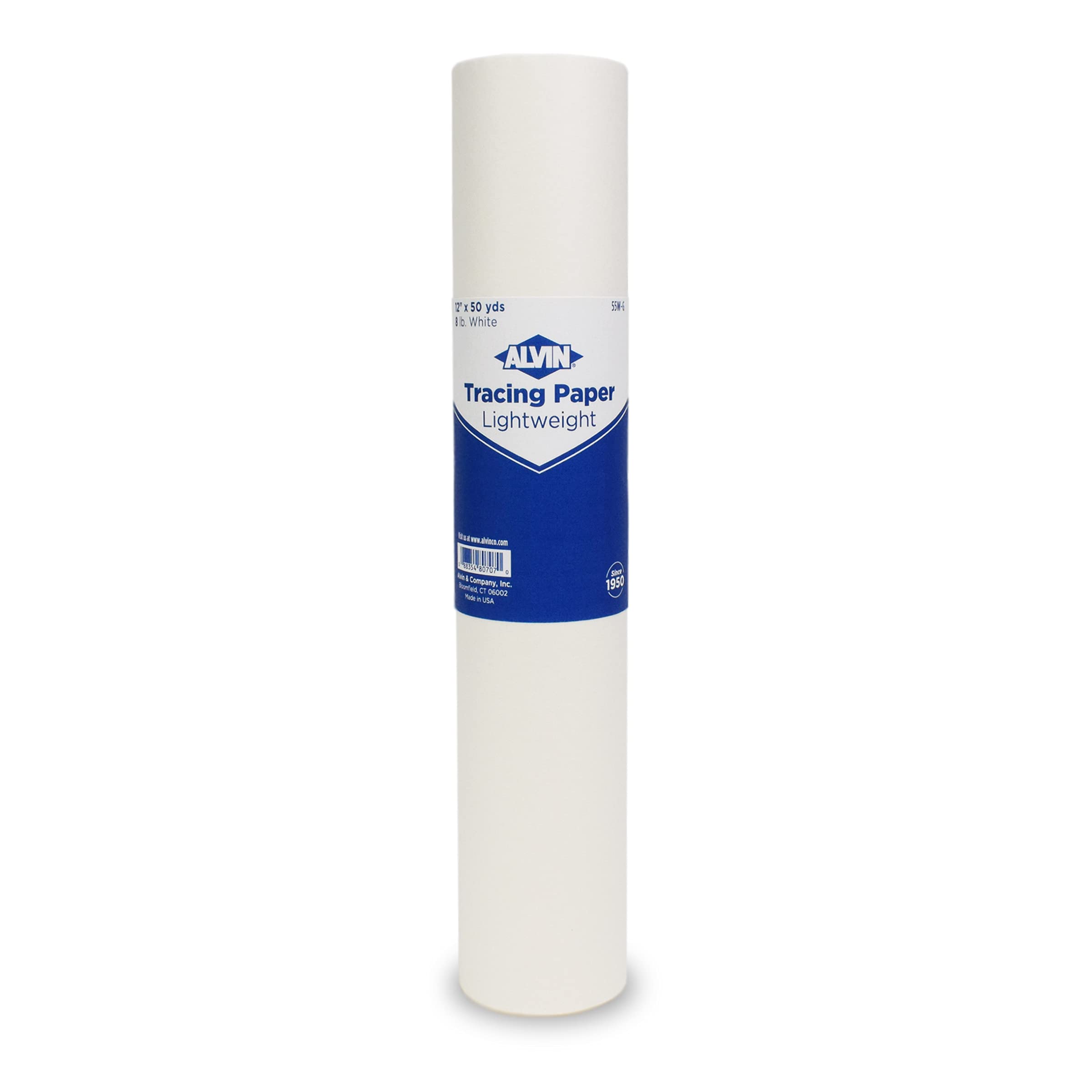 Book Cover ALVIN 55W-G Lightweight Tracing Paper Roll, White, Suitable with Ink, Charcoal, Felt Tip Pen, for Sketching or Detailing - 12 Inches, 50 Yards, 1-inch Core 12