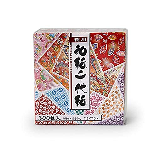 Book Cover JapanBargain 3587, 300 Sheets Origami Paper Japanese Washi Paper Chiyogami Paper Folding Paper, Yuzen Style 3 inch, Made in Japan, 7.5 cm