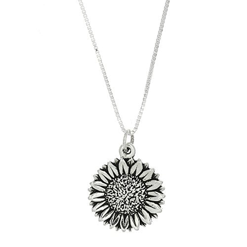 Book Cover LGU Sterling Silver One Sided Gardener Sunflower Necklace (16 Inches)