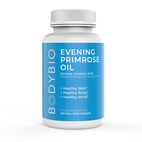 Book Cover BodyBio Evening Primrose Oil - Natural Gamma Linolenic Acid for Healthy Skin & Hormone Balance - Non-GMO, Cold Pressed, 180 softgels