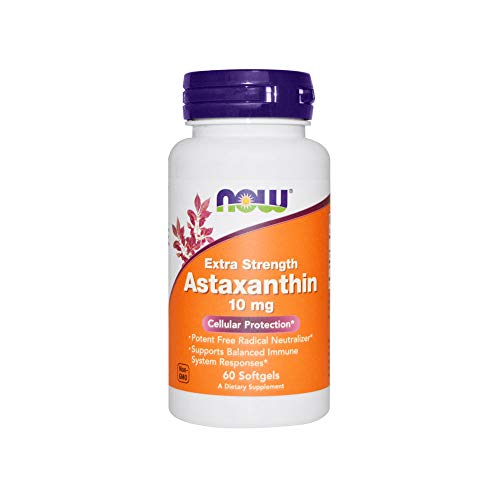 Book Cover NOW Supplements, Astaxanthin 10mg, Extra Strength,derived from Non-GMO Haematococcus Pluvialis Microalgae and has naturally occurring Lutein, Canthaxanthin and Beta-Carotene, 60 Softgels