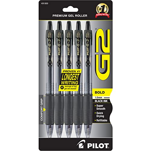 Book Cover Pilot, G2 Premium Gel Roller Pens, Bold Point 1 mm, Pack of 5, Black