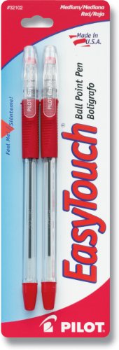 Book Cover Pilot EasyTouch Ball Point Stick Pens, Medium Point, 2-Pack, Red Ink (32102)
