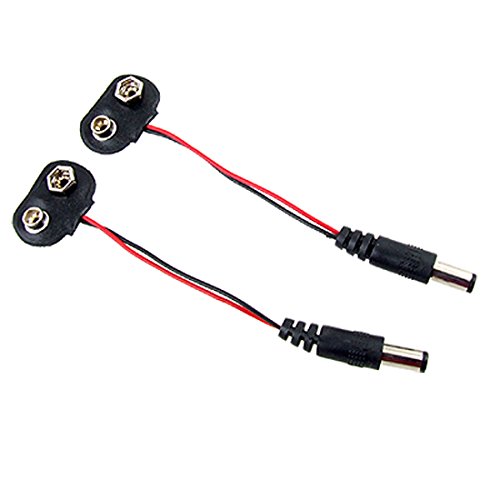 Book Cover Uxcell a11030700ux0045 2Pcs 2.1x5.5mm Male DC Power Plug to 9V Battery Button Connector Cable (Pack of 2)