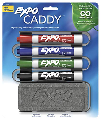 Book Cover EXPO 1785294 Low-Odor Dry Erase Set, Chisel Tip, Assorted Colors, 5-Piece with Recycled Material Marker Caddy