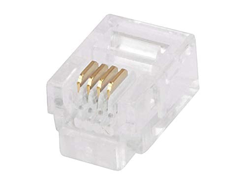 Book Cover Monoprice 6P4C RJ11 Modular Plugs for Round Solid Cable - Crimp On, 1U, 3 Prongs, 4 Conductor, Clear, 50-Pack