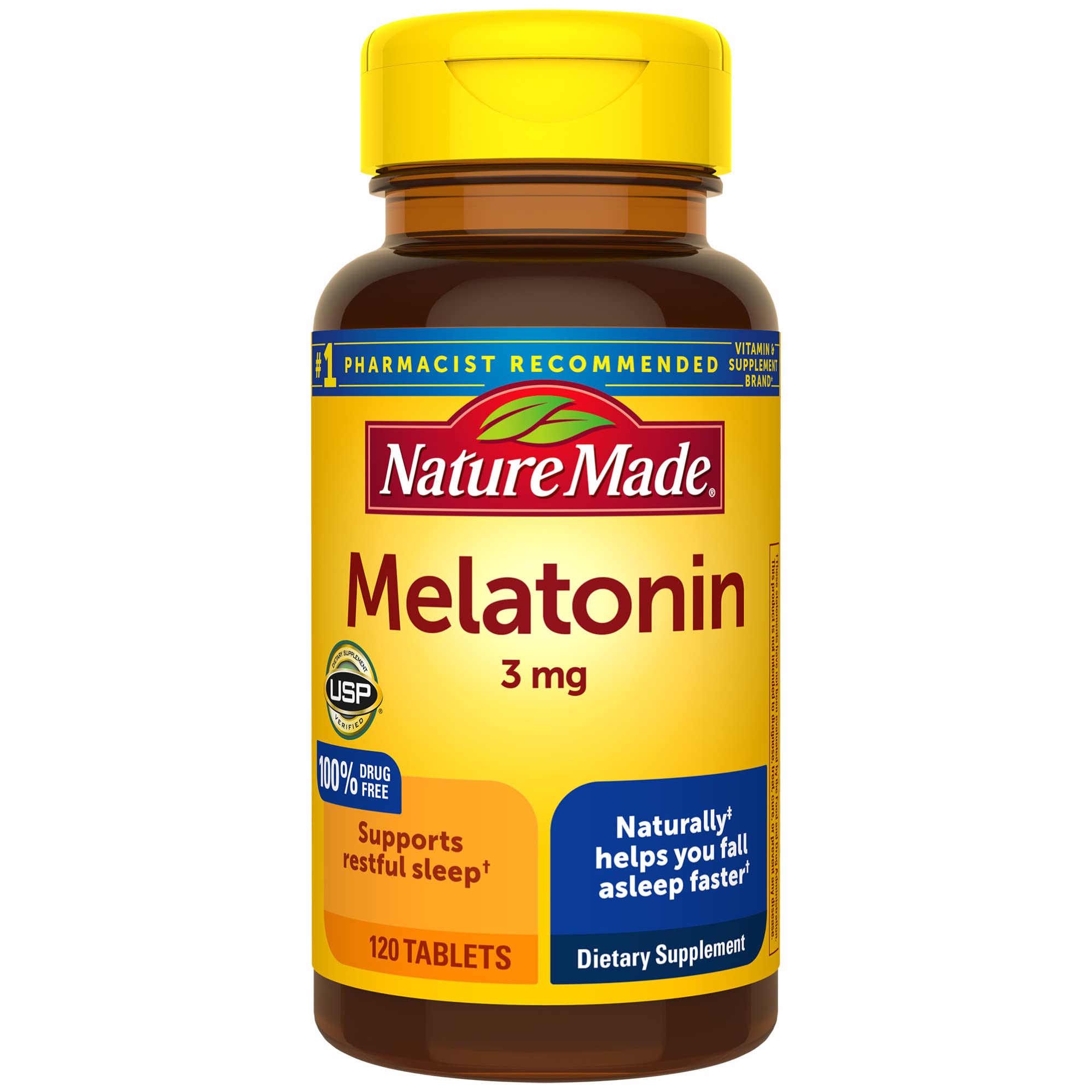 Book Cover Nature Made Melatonin 3mg Tablets, 100% Drug Free Sleep Aid for Adults, 120 Tablets, 120 Day Supply 120 Count