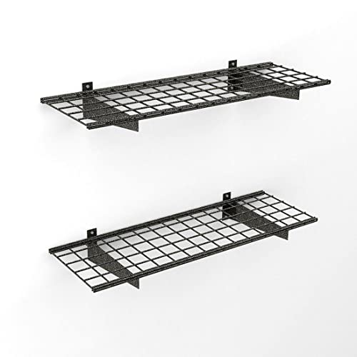 Book Cover HyLoft 00651 45-Inch by 15-Inch Steel Wall Shelf for Garage Storage, Low-Profile Brackets, Hammertone, 2-Pack