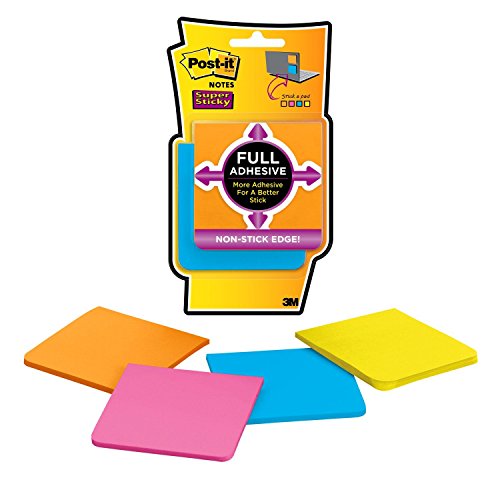 Book Cover Post-it Super Sticky Full Adhesive Notes, 2x Sticking Power, 3 in x 3 in, Rio de Janeiro Collection, 4 Pads/Pack (F330-4SSAU)