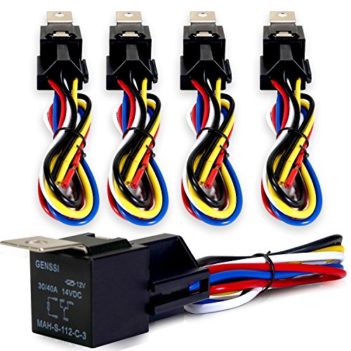 Book Cover Genssi 30/40 AMP Auto LED Light Bar Relay Wiring Harness SPDT 12V 40A (Pack of 5)