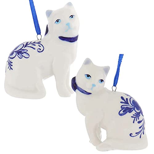 Book Cover Porcelain Delft Blue Cat Ornament Set Of 2