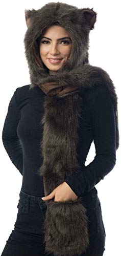 Book Cover Brown Bear Full Animal Hood Hoodie Hat Faux Fur 3 in 1 Function