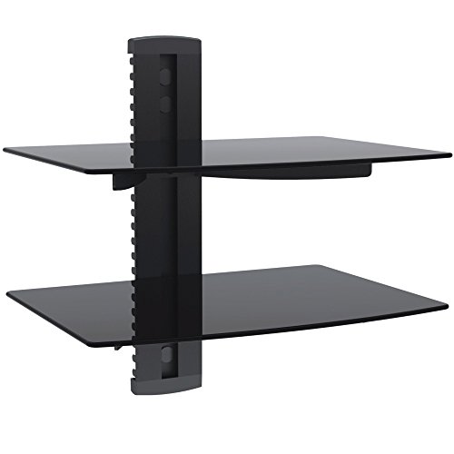 Book Cover VonHaus Floating Shelves Black - 2-tier Wall Mount Bracket and Strengthened Tempered Glass - for DVD / Blu-Ray Player, Sky Box, Games Consoles