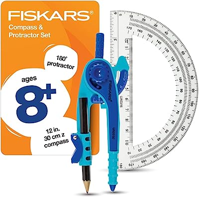 Book Cover Fiskars 1565901000 Compass and Protractor Set, Color Received May Vary