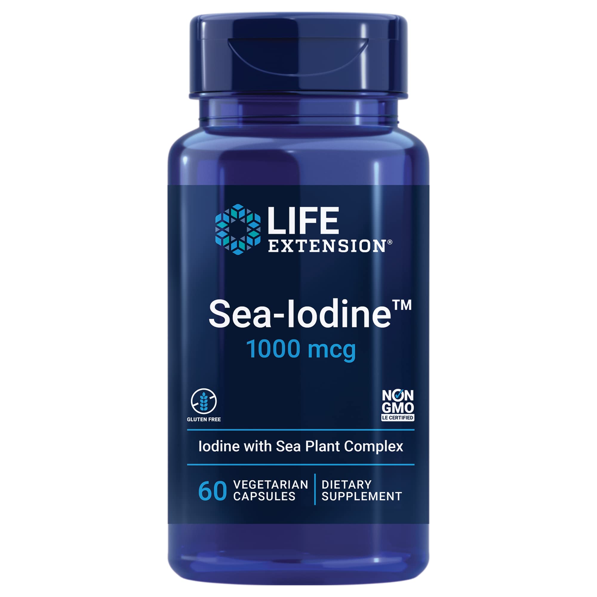 Book Cover Life Extension Sea-Iodine 1000 mcg – Iodine Supplement Without Salt – Iodine From Organic kelp and Bladder Wrack Extracts - Gluten-Free, Non-GMO, Vegetarian - 60 Capsules 60 Count (Pack of 1)