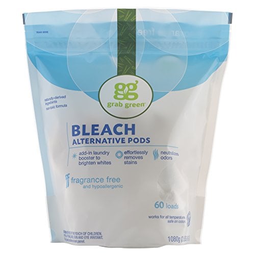 Book Cover Grab Green Natural Bleach Alternative Pods, Unscented/Free & Clear, 60 Loads, Non-Chlorine Bleach, Fragrance Free