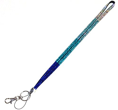 Book Cover From the Heart 4 Color Blue Fade Rhinestone Identification Holder Lanyard-Colors are Iridescent Rainbow to Light Blue to Aqua to Sapphire Rhinestones Perfect Nurse, Teacher, or Graduation Gift!!!Amazing Intense Unusual Color!!!