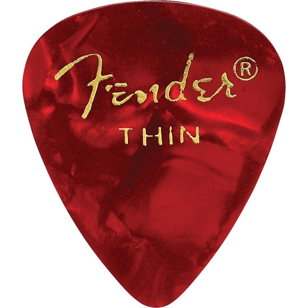 Book Cover Fender 351 Shape Thin Classic Celluloid Picks, 12-Pack, Red Moto for electric guitar, acoustic guitar, mandolin, and bass