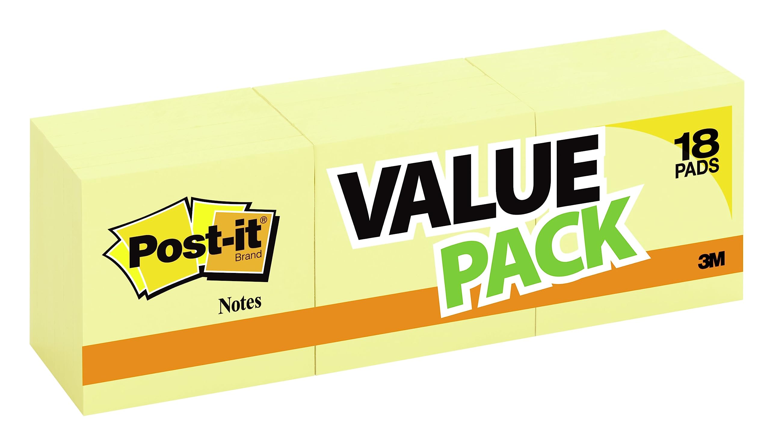 Book Cover Post-it Notes 3 in x 3 in, 18 Pads, America's’s #1 Favorite Sticky Notes, Canary Yellow, Clean Removal, Recyclable (654-14+4YW) 18 Pads Notes