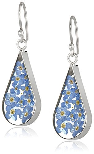 Book Cover Amazon Collection Sterling Silver Pressed Flower Teardrop Earrings