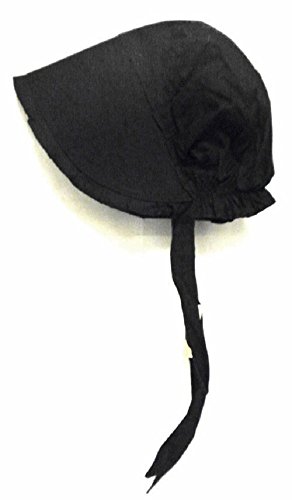 Book Cover 100% Black Cotton Prairie Pilgrim Amish Bonnet Medium Thanksgiving Hat