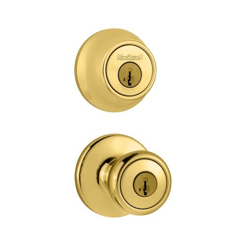 Book Cover Kwikset 690 Tylo Entry Knob and Single Cylinder Deadbolt Combo Pack featuring SmartKey in Polished Brass