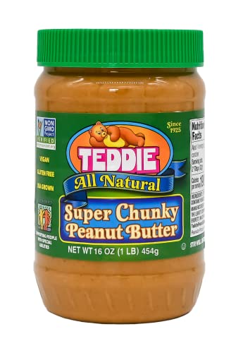 Book Cover Teddie All Natural Peanut Butter, Super Chunky, Gluten Free & Vegan, 16 Ounce (Pack of 4)