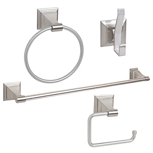 Book Cover Wholesale Plumbing Supply 4-Piece Bathroom Hardware Accessory Set with 24-in. Towel Bar - Satin/Brushed Nickel
