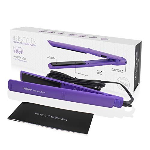 Book Cover Herstyler Tourmaline 1 Inch Flat Iron - Dual Voltage Straightener - Flat Iron with Floating Plates - Adding Versatility to Style - (Purple)