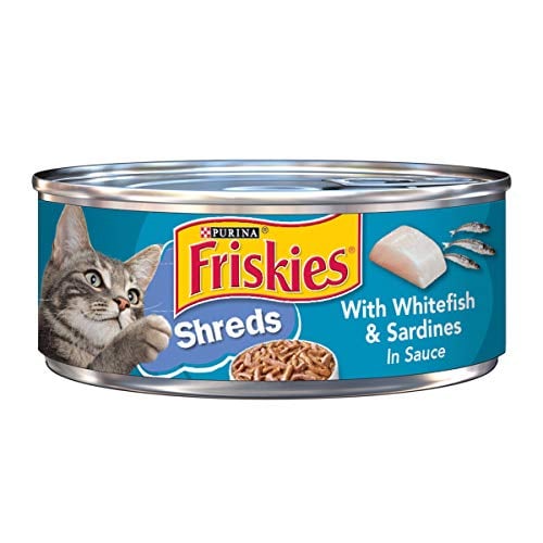 Book Cover Purina Friskies Wet Cat Food, Shreds With Whitefish & Sardines in Sauce - (24) 5.5 oz. Cans