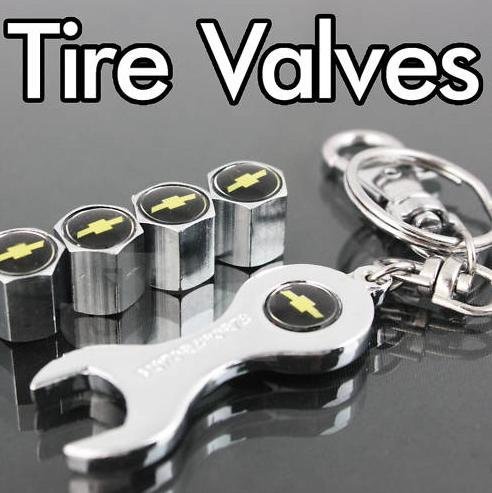 Book Cover Chevy Tire Valve Caps with Bonus Wrench Keychain by Chevrolet