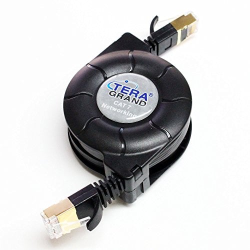 Book Cover Tera Grand - Premium Cat-7 10 Gigabit Ethernet Retractable Cable for Modem Router LAN Network Playstation Xbox, 1.5Meter (4.9 Ft.) in Retail Package