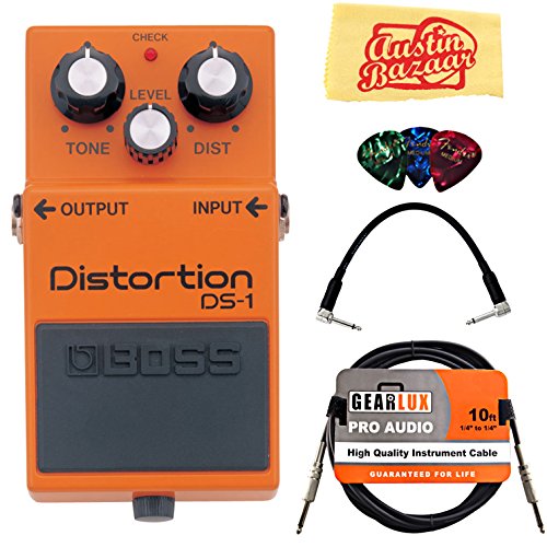 Book Cover Boss DS-1 Distortion Bundle with Instrument Cable, Patch Cable, Picks, and Austin Bazaar Polishing Cloth