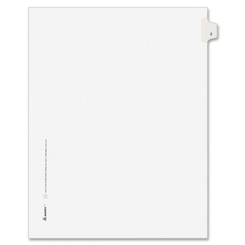 Book Cover Avery Individual Legal Exhibit Dividers, Avery Style, 2, Side Tab, 8.5 x 11 inches, Pack of 25 (11912), White