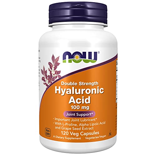 Book Cover NOW Supplements, Hyaluronic Acid 100 mg, Double Strength with L-Proline, Alpha Lipoic Acid and Grape Seed Extract, 120 Veg Capsules