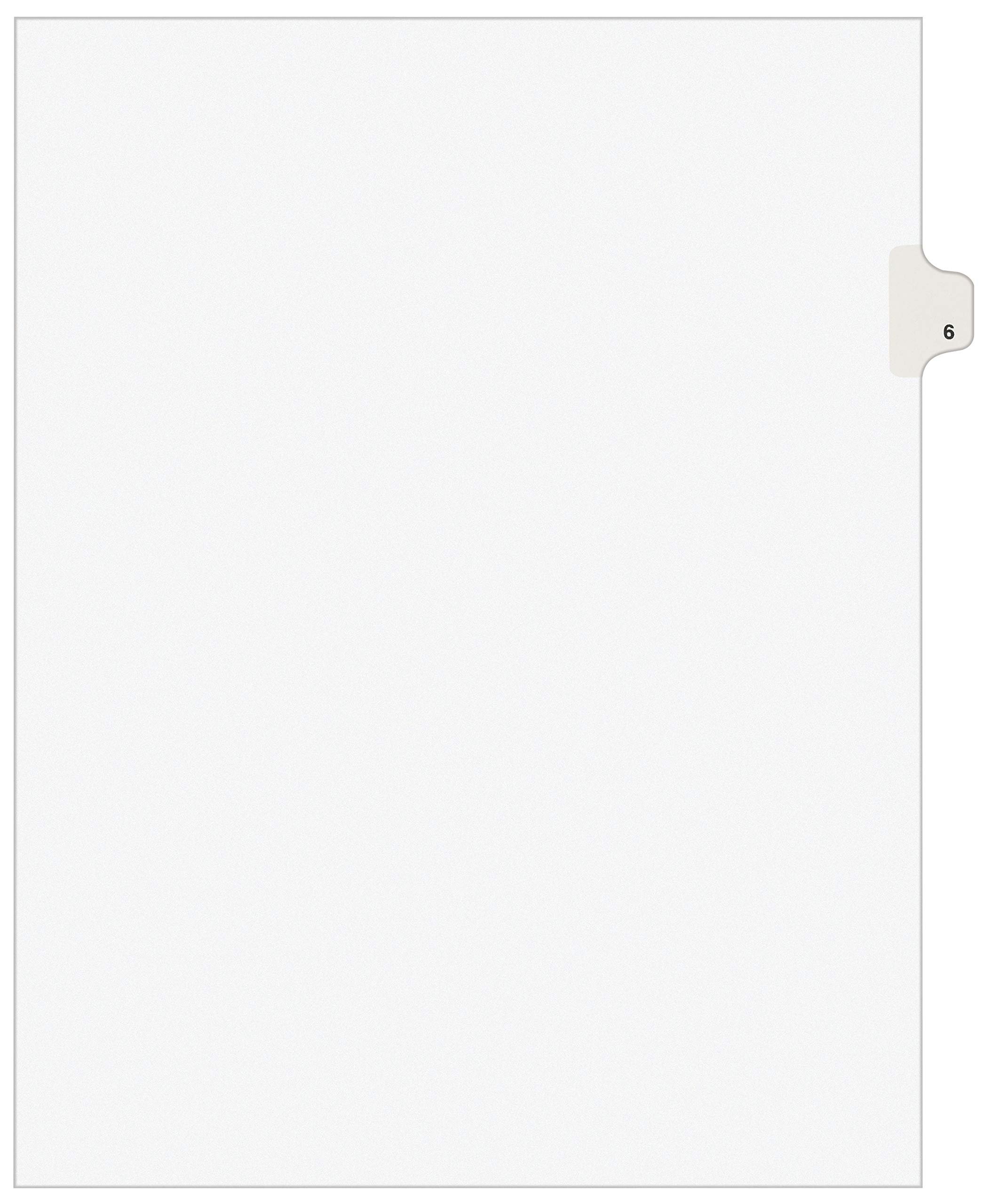 Book Cover Avery Individual Legal Exhibit Dividers, Avery Style, 6, Side Tab, 8.5 x 11 inches, Pack of 25 (11916),White