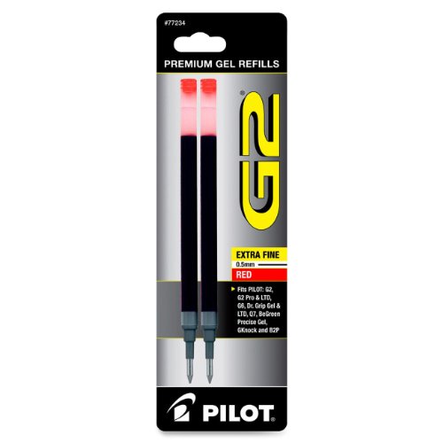 Book Cover Pilot G2 Gel Ink Refill 2-Pack for Rolling Ball Pens Extra Fine Point Red Ink (77234)