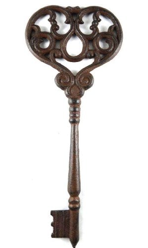 Book Cover CraftyCrocodile Large Cast Iron Skeleton Key - Rustic Style for Antique Furniture - Skeleton Key Wall Decor for Living Room, Bedroom, Kitchen, Garden - Piece of Art for Home Interior