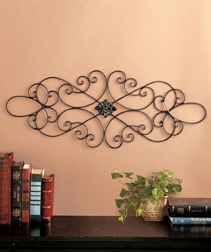 Book Cover Black Scrolled Metal Wall Art Medallion Plaque - Oblong Living Room Home Decoration 32