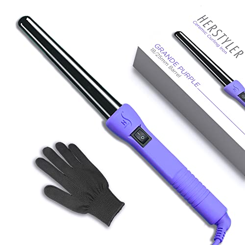 Book Cover Herstyler Grande Ceramic Curling Iron - 1 inch Hair Curling Wand for Long Short Hair - One Inch Dual Voltage Curling Iron - Wand Curling Iron with Negative Ions (Purple)