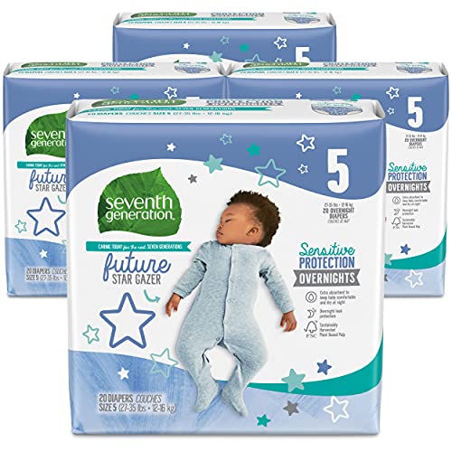 Book Cover Seventh Generation Baby Free & Clear Overnight Diapers, Stage 5, 27-35lbs, 80 Count