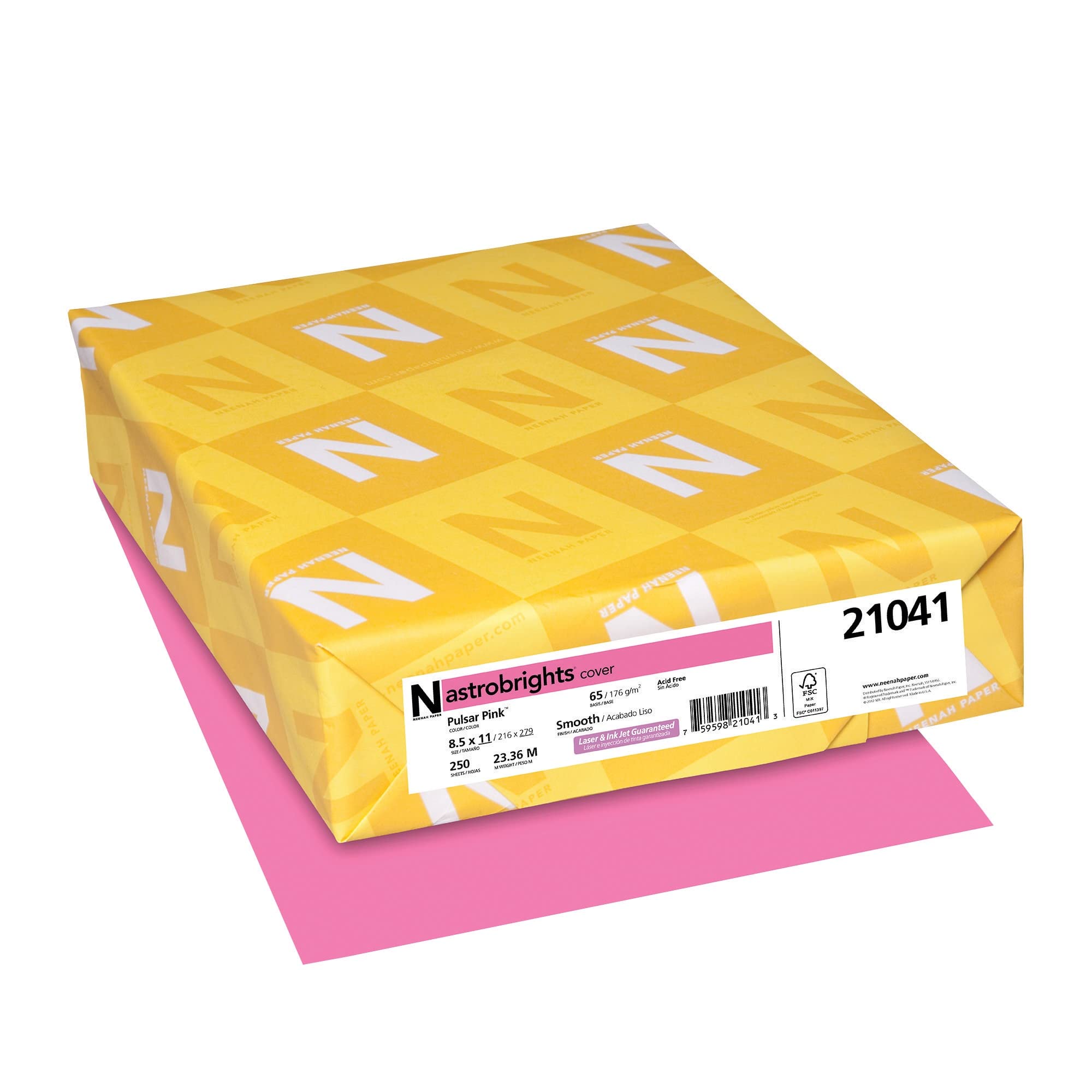 Book Cover Neenah 21041 Wausau Astrobrights Colored Cardstock, 8.5” x 11”, 65 lb / 176 GSM, Pulsar Pink, 250 Sheets