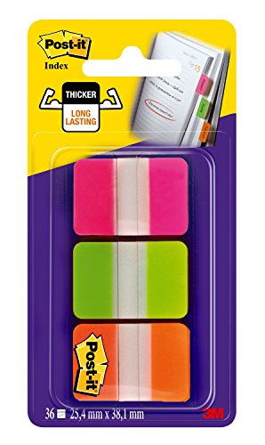 Book Cover Post-it Tabs, Solid, Pink, Green, Orange, 1 Inch, 12 Tabs Per Color, 36 Tabs per Dispenser (686-PGOT)