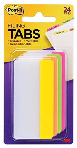 Book Cover Post-it Tabs, 3 in, Solid, Assorted Bright Colors, Durable, Writable, Repositionable, Sticks Securely, Removes Cleanly, 6 Tabs/Color, 4 Colors, 24 Tabs/Pack, (686-PLOY3IN)
