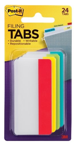 Book Cover Post-it Tabs, 3 in, Solid, Assorted Primary Colors, 6 Tabs/Color, Durable, Writable, Repositionable, Sticks Securely, Removes Cleanly, 4 Colors, 24 Tabs/Pack, (686-ALYR3IN)