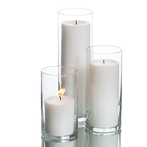 Book Cover Richland Set of 3 Glass Eastland Cylinder Vases and 3 White Pillar Candles 3