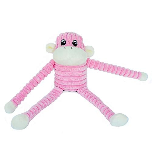 Book Cover ZippyPaws - Spencer The Crinkle Monkey Dog Toy, Squeaker and Crinkle Plush Toy - Pink, Small